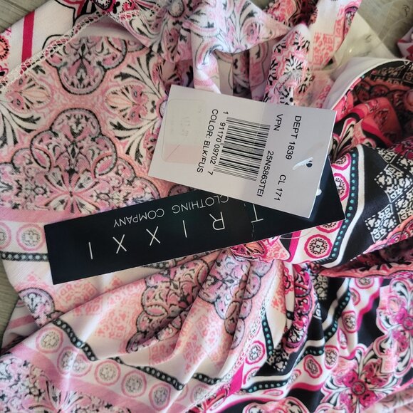 Trixxi Womens Halter Maxi Dress Patchwork Print Black/Pink/White S NWT - Picture 5 of 6